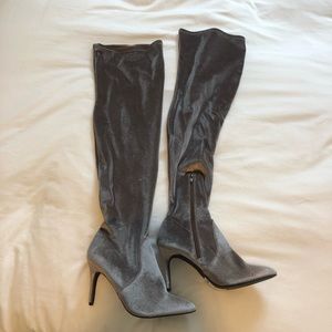 Velvet Over-the-Knee Heeled Boots